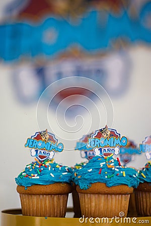 Blue decorated cupcakes with unfocused backgroundblue decorated cupcakes with white blur background Editorial Stock Photo