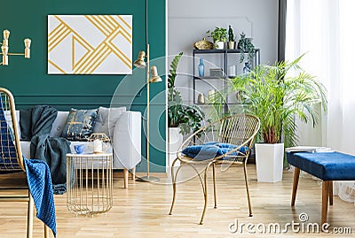 Blue decorations in stylish modern living room interior Stock Photo