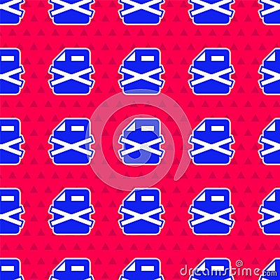Blue Delete file document icon isolated seamless pattern on red background. Rejected document icon. Cross on paper Vector Illustration