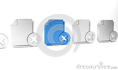 Blue Delete file document icon isolated on white background. Rejected document icon. Cross on paper. Minimalism concept Cartoon Illustration