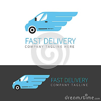 Blue delivery van logo Vector Illustration