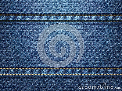 Blue denim background with golden thread stitches Cartoon Illustration