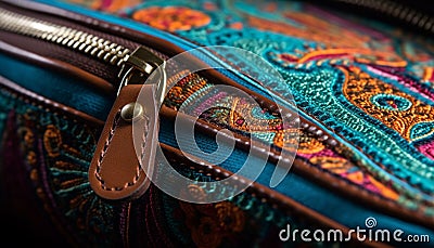 Blue denim bag with ornate buckle and gold handle elegance generated by AI Stock Photo