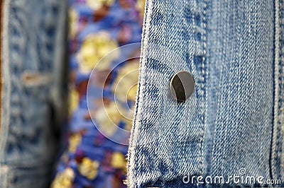 Blue denim material on jacket Stock Photo