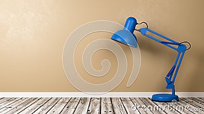 Blue Desk Lamp on Wooden Floor in the Room Stock Photo