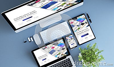 top view blue devices website builder Stock Photo