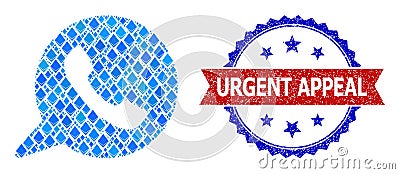 Blue Jevel Collage Phone Message Icon and Grunge Bicolor Urgent Appeal Watermark Stock Photo