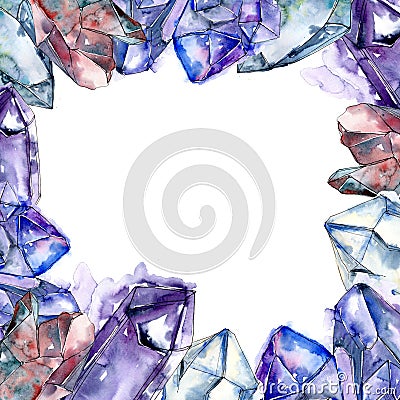 Blue diamond rock jewelry mineral. Frame border ornament square. Stock Photo