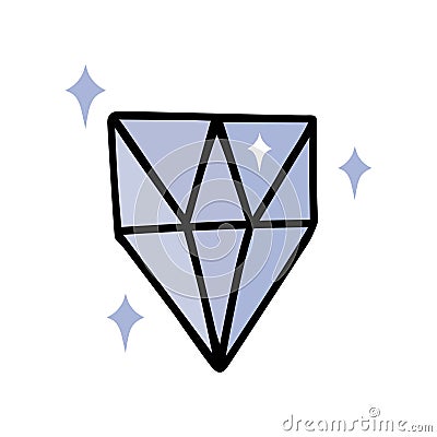 Blue diamond vector icon. An expensive bright gemstone sparkles and shines. Beautiful precious crystal, prism. Hand Vector Illustration