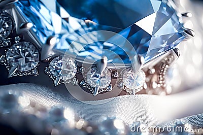 Blue diamond and white diamonds jewellery design collection gem masterpiece, luxury exclusive sapphire gemstone and Stock Photo