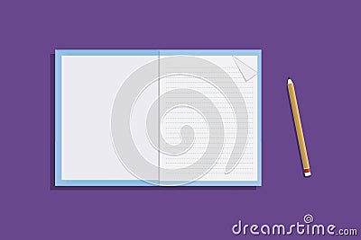 Blue diary with pencil flat styles on purple background, vector illustration Vector Illustration