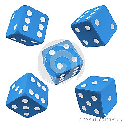 Blue dice set. Vector icon Vector Illustration