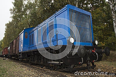 Blue diesel locomotive Stock Photo