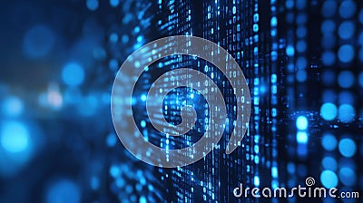 Blue digital binary code flowing. Data stream concept. Abstract technology background. Computer screen with numbers. Matrix style Stock Photo