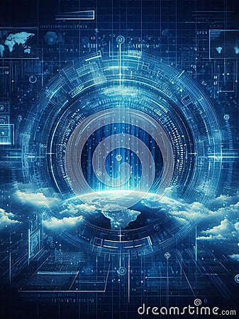 Blue digital binary data earth computer screen background - technology Stock Photo