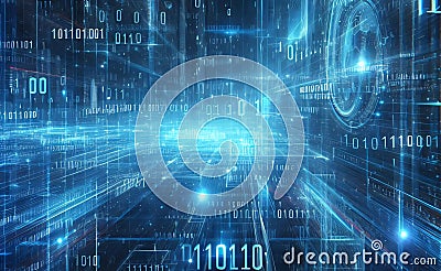Blue digital binary data earth computer screen background - technology Stock Photo