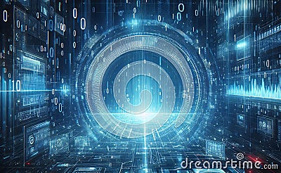 Blue digital binary data earth computer screen background - technology Stock Photo