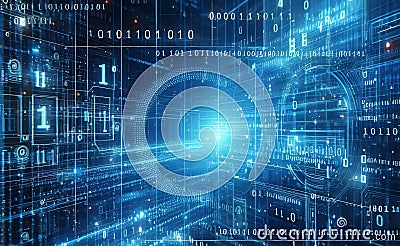 Blue digital binary data earth computer screen background - technology Stock Photo