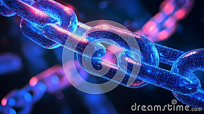 Blue digital blockchain with luminous links and data grid elements Stock Photo