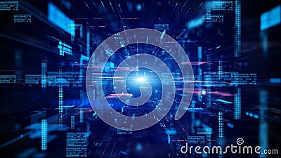 Blue Digital cyberspace and digital data network connections concept. Transfer digital data hi-speed internet, Future technology Stock Photo