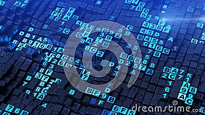 Blue digital HEX computer code 3D rendering illustration Cartoon Illustration