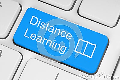 Blue distance learning button Stock Photo