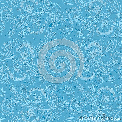 Blue distressed background decorated with floral frosty ornament composition Vector Illustration