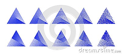Blue Divided Triangle Various Resolution of Bitmap Gradient Vector Set on White Vector Illustration