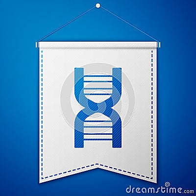 Blue DNA symbol icon isolated on blue background. White pennant template. Vector Stock Photo