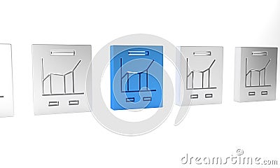 Blue Document with graph chart icon isolated on white background. Report text file icon. Accounting sign. Audit Cartoon Illustration