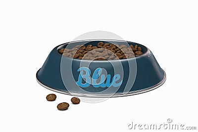 Doggy bowl with name BLUE of dog isolated on white Stock Photo