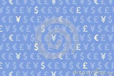 Blue Dollar Euro Yen Pound Currencies Pattern Background Stock Photo