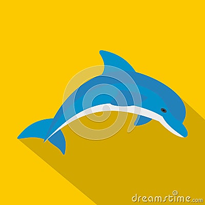 Blue dolphin icon, flat style Vector Illustration