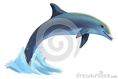 blue dolphin splashing in the waves of the sea Stock Photo