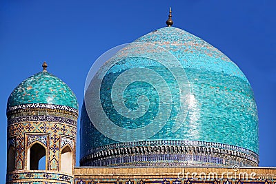 The blue dome of Tilya Kori Madrasah, Samarkand, Uzbekistan Stock Photo