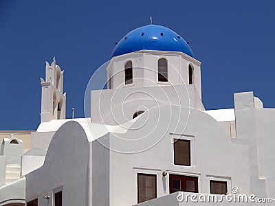 Blue Domed Greek Orthodox Church, Santorini Stock Photo