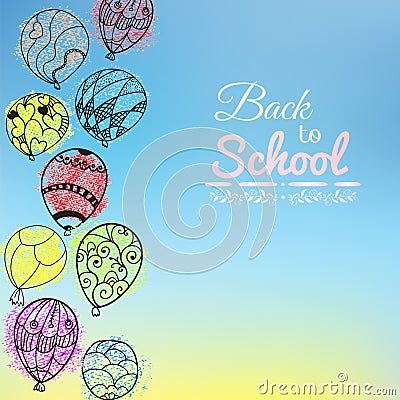 Blue doodle card Welcome back to school Vector Illustration