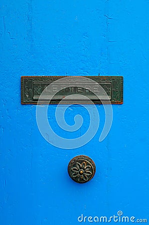 Blue door and letterbox Stock Photo