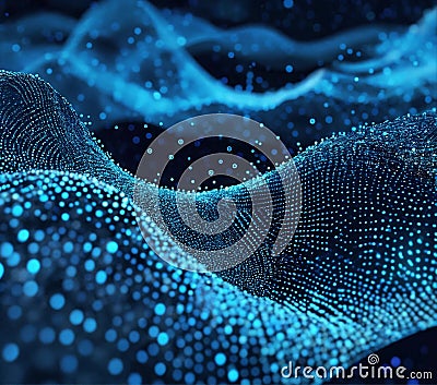 Blue Dots Wave Particles Cybernetwork Abstract Design. Generative Ai. Ai Stock Photo