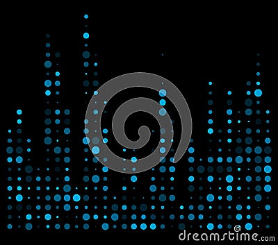 blue dotted equalizer, sound wave symbol isolated on black background Vector Illustration