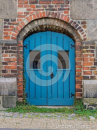 Blue Double Door in Denmark Stock Photo