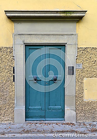 Blue double front door Stock Photo