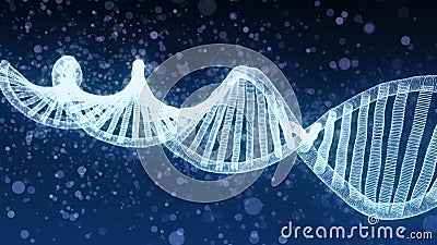 Blue double helix spiral with floating particles Cartoon Illustration