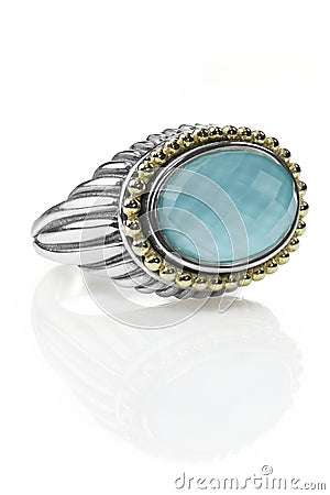 Blue doublet cushion cut topaz stone gemstone fashion ring Stock Photo