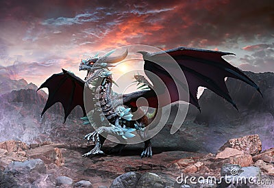 Blue Dragon scene 3D illustration Cartoon Illustration