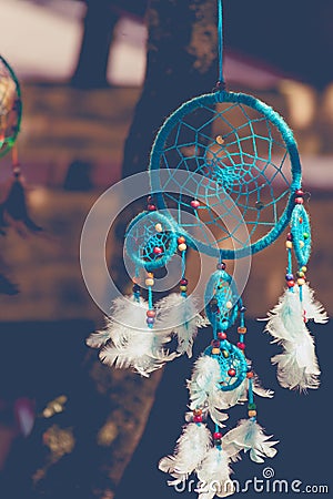 Blue dreamcatcher outdoor shot Stock Photo