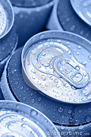 Blue drinking cans Stock Photo