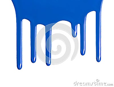 Blue dripping paint against a white background Stock Photo
