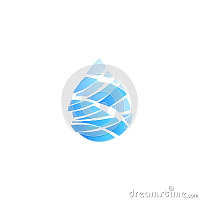 Blue drop cut into pieces, ocean storm, wave, abstract water symbol, logo template, liquid emblem, vectors. Vector Illustration