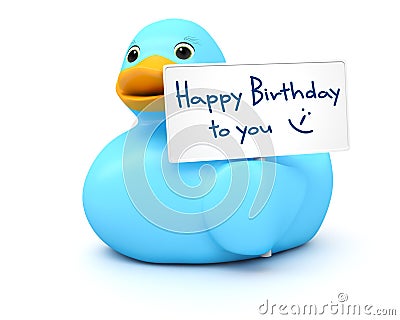 Blue Ducky with happy birthday sign Stock Photo